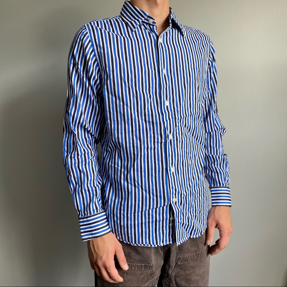 Y2K Old Navy Blue Striped Cotton Button-Up Shirt